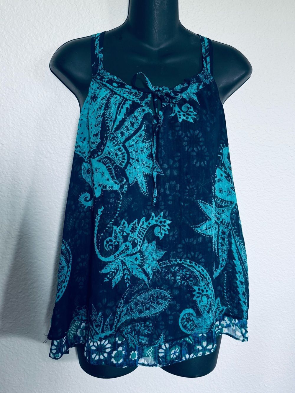 Express Blue Teal Layered Flowy Tank Top Blouse XS